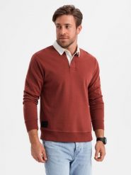 Bluza męska z białym kołnierzykiem polo - bordowa V3 - Rozmiar: S. Czerwone bluzy bez kaptura męskie Ombre Clothing, m, z bawełny. W wyprzedaży za 79.99 zł.