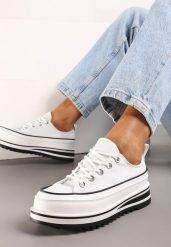 Białe Trampki na Masywnej Platformie z Cholewką przed Kostkę Ableeva. Białe trampki i tenisówki damskie Renee, bez wzorów, z jeansu, przed kostkę. Za 79.99 zł.