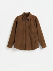Sztruksowa kurtka koszulowa - brązowy. Brązowe kurtki męskie Reserved, l, bez wzorów, z dzianiny, bez kaptura. Za 179.99 zł.