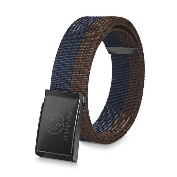 Pasek parciany BETLEWSKI brązowo-granatowy PRC-10_GR-2 S. Brązowe paski męskie Betlewski, bez wzorów, z materiału. Za 34.99 zł.