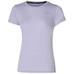 Koszulka do biegania damska Mizuno Core Tee. Fioletowe bluzki damskie Mizuno, s, bez wzorów, z materiału, bez ramiączek. Za 79.99 zł.