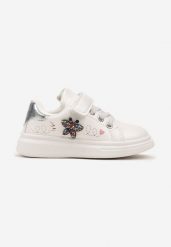 Białe Buty Sportowe Sneakersy z Cyrkoniami i Sznurowaniem Patirra. Białe sukienki niemowlęce Renee, bez wzorów, z jeansu, bez ramiączek. Za 74.99 zł.