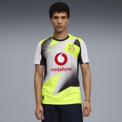 Oficjalna koszulka piłkarska Puma Borussia Dortmund 25/26 wyjazdowa. Bluzki damskie Puma, xl, bez wzorów, z materiału, sportowe, bez kołnierzyka, bez ramiączek. Za 459.99 zł.