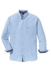 Biznesowa koszula oksfordzka z bawełny o kroju regular fit. Niebieskie koszule męskie bonprix, l, bez wzorów, z bawełny, bez kołnierzyka, bez ramiączek. Za 124.99 zł.