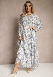 Niebieska Rozkloszowana Sukienka z Bawełny w Kwiatowy Wzór Efalora. Niebieskie sukienki damskie Renee, na co dzień, l, bez wzorów, z bawełny, eleganckie, bez kołnierzyka, bez ramiączek, maxi, rozkloszowane. W wyprzedaży za 125.99 zł.