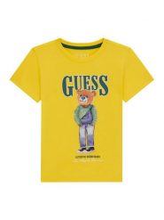 Guess T-Shirt N6RI05 K8HM4 Żółty Regular Fit. Żółte t-shirty chłopięce Guess, z aplikacjami, z bawełny, bez ramiączek. Za 99.99 zł.