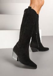 Czarne Botki na Stożku w Stylu Kowbojek Fonarilla. Czarne botki damskie Renee, z jeansu, bez obcasa, na obcasie, bez zapięcia. Za 139.99 zł.