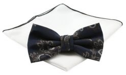 Mucha Męska z Białą Poszetką - Chattier - Granat w Kwiaty. Niebieskie krawaty i muchy męskie Chattier, bez wzorów, z mikrofibry, eleganckie. Za 59.00 zł.