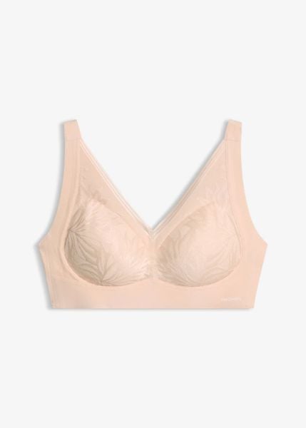 Biustonosz Feel Comfort z wypełnieniem i wycięciami laserowymi, bez fiszbinów. Czerwone biustonosze bonprix, bez wzorów, z koronki. Za 32.99 zł.