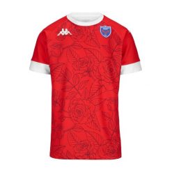 Zewnętrzny T-shirt FC Grenoble Rugby 2024/25. Białe t-shirty męskie Kappa, bez wzorów, bez kołnierzyka. W wyprzedaży za 325.50 zł.