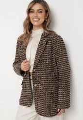 Czarno-Brązowa Marynarka Tweedowa Retro o Jednorzędowym Fasonie Asaretta. Czarne marynarki i żakiety damskie Born2be, l, bez wzorów, z tkaniny, retro. Za 219.99 zł.
