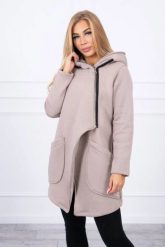 Bluza ocieplana z asymetrycznym suwakiem beżowa. Brązowe bluzy z kapturem damskie KESI, l, z bawełny. Za 238.37 zł.