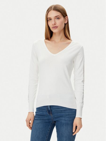 Morgan Sweter 251-MIELO Biały Slim Fit. Białe swetry klasyczne damskie Morgan, xs, z wiskozy, bez kołnierzyka. Za 119.99 zł.