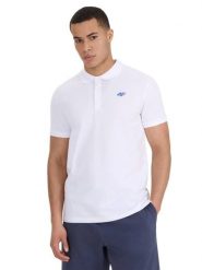 Koszulka polo męskie 4F 4FWSS26TPTSM0988. Białe koszulki polo męskie 4f, m, bez wzorów, z bawełny, bez ramiączek. Za 99.99 zł.