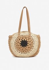 Beżowo-Czarna Pleciona Torebka w Stylu Boho Ulofina. Czarne torebki klasyczne damskie Renee, bez wzorów, z materiału, bez dodatków. Za 59.99 zł.