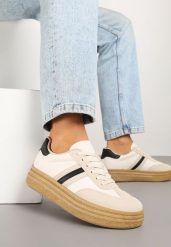 Beżowo-Czarne Sneakersy Kultowe Tenisówki na Grubej Podeszwie Ozdobione Wzorem w Panterkę Gonelis. Brązowe trampki i tenisówki damskie Renee, bez wzorów, z jeansu. Za 79.99 zł.