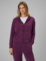 4F Bluza dresowa regular z kapturem damska - fioletowa L. Fioletowe bluzy z kapturem damskie 4f, l, bez wzorów, z dresówki. Za 169.99 zł.
