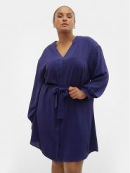 Vero Moda Curve Sukienka koszulowa 10299117 Granatowy Regular Fit. Niebieskie sukienki damskie Vero Moda Curve, bez wzorów, z syntetyku, bez kołnierzyka, bez ramiączek, koszulowe. Za 119.99 zł.