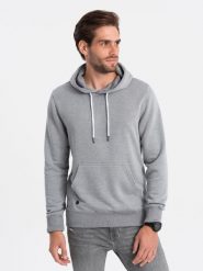 Bluza męska z kapturem BASIC - szary melanż V1 OM-SSBN-0120 - XXL. Szare bluzy z kapturem męskie Ombre Clothing, l, z bawełny. Za 34.79 zł.