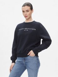 Tommy Hilfiger Bluza Logo WW0WW39791 Niebieski Regular Fit. Niebieskie bluzy bez kaptura damskie Tommy Hilfiger, m, z syntetyku. Za 379.99 zł.