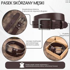 Pasek męski skórzany premium z klasyczną klamrą elegancki ciemnobrązowy 110 cm Paolo Peruzzi PG-10-DBR-110. Brązowe paski męskie bez wzorów, z materiału, casualowe. Za 69.00 zł.