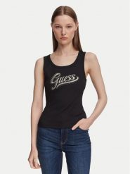 Guess Top W6YP30 K4380 Czarny Slim Fit. Czarne topy damskie Guess, m, z aplikacjami, z syntetyku, bez kołnierzyka. Za 194.99 zł.
