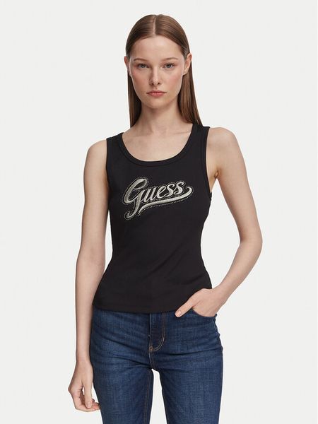 Guess Top W6YP30 K4380 Czarny Slim Fit. Czarne topy damskie Guess, m, z aplikacjami, z syntetyku, bez kołnierzyka. Za 194.99 zł.