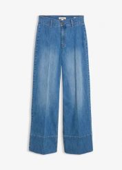Dżinsy wide leg, high waist. Niebieskie jeansy damskie bonprix, z podwyższonym stanem. Za 129.99 zł.