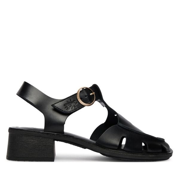 Sandały Fly London. Czarne sandały damskie Fly London, bez wzorów, bez obcasa, na słupku. Za 505.99 zł.