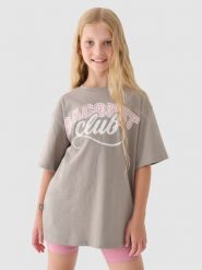 4F T-shirt z nadrukiem dziewczęcy - szary 122 (6-7 lat). Szare koszulki dziewczęce 4f, bez wzorów, z bawełny, bez ramiączek. W wyprzedaży za 19.99 zł.