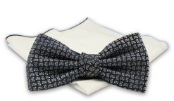 Granatowa Elegancka Mucha z Białą Poszetką -CHATTIER- Męska, w Niebiesko-Brązowy Wzór. Niebieskie krawaty i muchy męskie Chattier, bez wzorów, eleganckie. Za 59.00 zł.