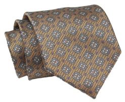 Klasyczny, Szeroki Krawat Męski CHATTIER - Złoty w Grochy. Żółte krawaty i muchy męskie Chattier, bez wzorów, z tkaniny, eleganckie. Za 49.00 zł.