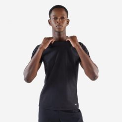 Koszulka do biegania męska Kiprun 100 Dry. Czarne t-shirty sportowe męskie Decathlon, m, z bawełny, bez ramiączek, do biegania. Za 24.99 zł.
