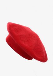 Czerwona Czapka Beret z Geometrycznym Wzorem z Cyrkoniami Holindia. Czerwone czapki zimowe damskie Renee. Za 39.99 zł.