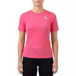 Damska koszulka trekkingowa z merynosów. Czerwone t-shirty damskie FJORK MERINO, bez wzorów, z wełny, bez kołnierzyka. W wyprzedaży za 199.00 zł.