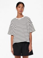 Pieces Koszulka w kolorze biało-czarnym rozmiar: M. Białe bluzki damskie Pieces, m, bez wzorów, bez kołnierzyka. Za 74.46 zł.