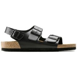 Sandały damskie Birkenstock Milano Natural Leather. Czarne sandały damskie Birkenstock, bez wzorów, ze skóry, bez obcasa. Za 449.00 zł.