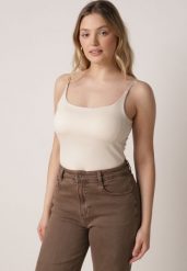 Beżowy Wiskozowy Top z Podwójnymi Ramiączkami Hendrea. Brązowe topy damskie Born2be, m, bez wzorów, z jeansu, bez kołnierzyka. Za 59.99 zł.