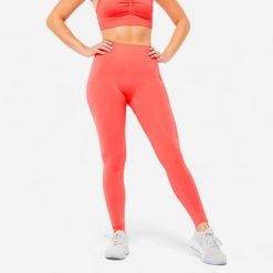 Legginsy fitness damskie Domyos Push Up. Czerwone legginsy damskie DOMYOS, l, bez wzorów, z elastanu. Za 79.99 zł.