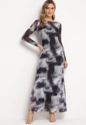 Czarno-Szara Sukienka Siateczkowa Maxi w Abstrakcyjny Wzór Tie-Dye Orelad. Czarne sukienki damskie Born2be, m, bez wzorów, bez kołnierzyka, bez ramiączek, maxi. Za 149.99 zł.