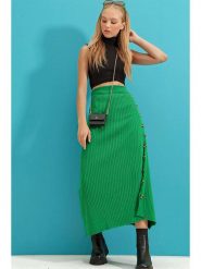Trend Alacati Spódnica dzianinowa w kolorze zielonym rozmiar: onesize. Zielone spódniczki damskie Trend Alacati, bez wzorów, z dzianiny, z podwyższonym stanem, maxi, proste. Za 87.81 zł.