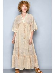 H.H.G. Sukienka w kolorze beżowym rozmiar: S. Brązowe sukienki damskie H.H.G., s, bez wzorów, z bawełny, bez kołnierzyka, bez ramiączek, maxi. Za 110.04 zł.