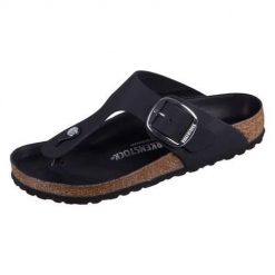 Japonki damskie Birkenstock Gizeh Big Buckle. Czarne klapki damskie Birkenstock, bez wzorów, z materiału, bez obcasa. Za 906.00 zł.