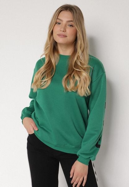 Zielona Ocieplana Bluza z Bawełną i Napisem z Tyłu Fezanda. Zielone bluzy bez kaptura damskie Born2be, l, z bawełny. Za 69.99 zł.