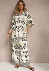 Beżowo-Czarny Komplet z Wiskozą Szerokie Spodnie i Bluzka w Stylu Boho Rinadora. Brązowe spodnie materiałowe damskie Renee, bez wzorów, z wiskozy, boho. Za 89.99 zł.