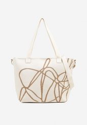 Jasnobeżowa Torebka Typu Shopper z Paskiem Crossbody w Abstrakcyjny Wzór Obelisse. Brązowe shopper bag damskie Renee, bez wzorów, z jeansu, na ramię, bez dodatków. Za 49.99 zł.