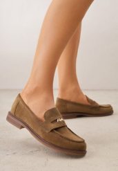 Zielone Mokasyny VICES z Wkładką ze Skóry Naturalnej i Metaliczną Aplikacją Nanora. Brązowe mokasyny damskie Born2be, z materiału. Za 89.99 zł.