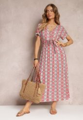 Czerwona Rozkloszowana Sukienka z Wiskozy z Gumką w Pasie Branda. Czerwone sukienki damskie Renee, na co dzień, na lato, l, bez wzorów, z wiskozy, eleganckie, bez kołnierzyka, bez ramiączek, mini, rozkloszowane. W wyprzedaży za 34.99 zł.