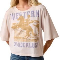 Koszulka damska Ariat Wanderlust. Brązowe t-shirty damskie Ariat, bez wzorów, bez kołnierzyka. Za 242.00 zł.