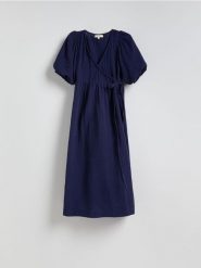 Sukienka maxi - granatowy. Niebieskie sukienki damskie Reserved, l, bez wzorów, z bawełny, bez kołnierzyka, bez ramiączek, maxi, rozkloszowane. Za 179.99 zł.